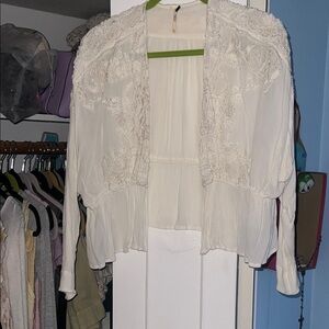 Free People Cream Embroidered Blouse